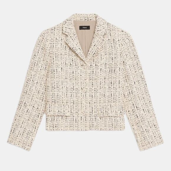 Theory Cropped Jacket in Cotton-Blend Tweed Jacket-FF9 - Picture 1 of 11